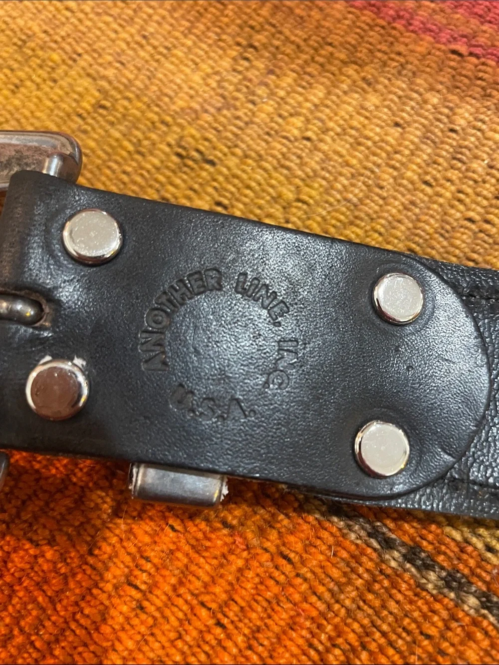 Another Line Black Western Faux Leather Belt with Engraved Pewter Conchos